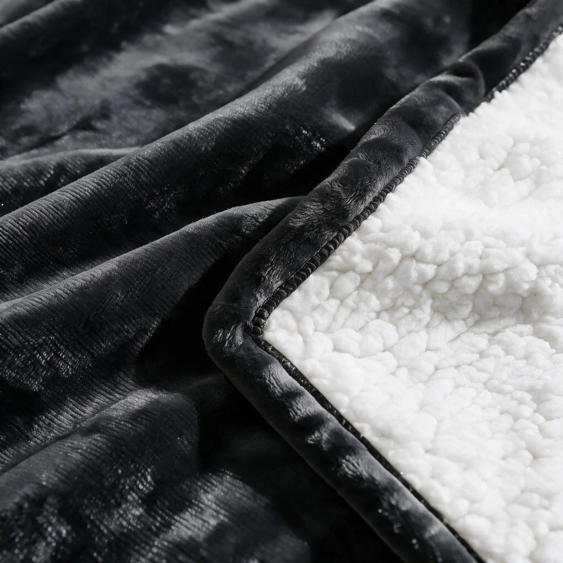 Close-up of the Dark Gray flannel face and white sherpa reverse