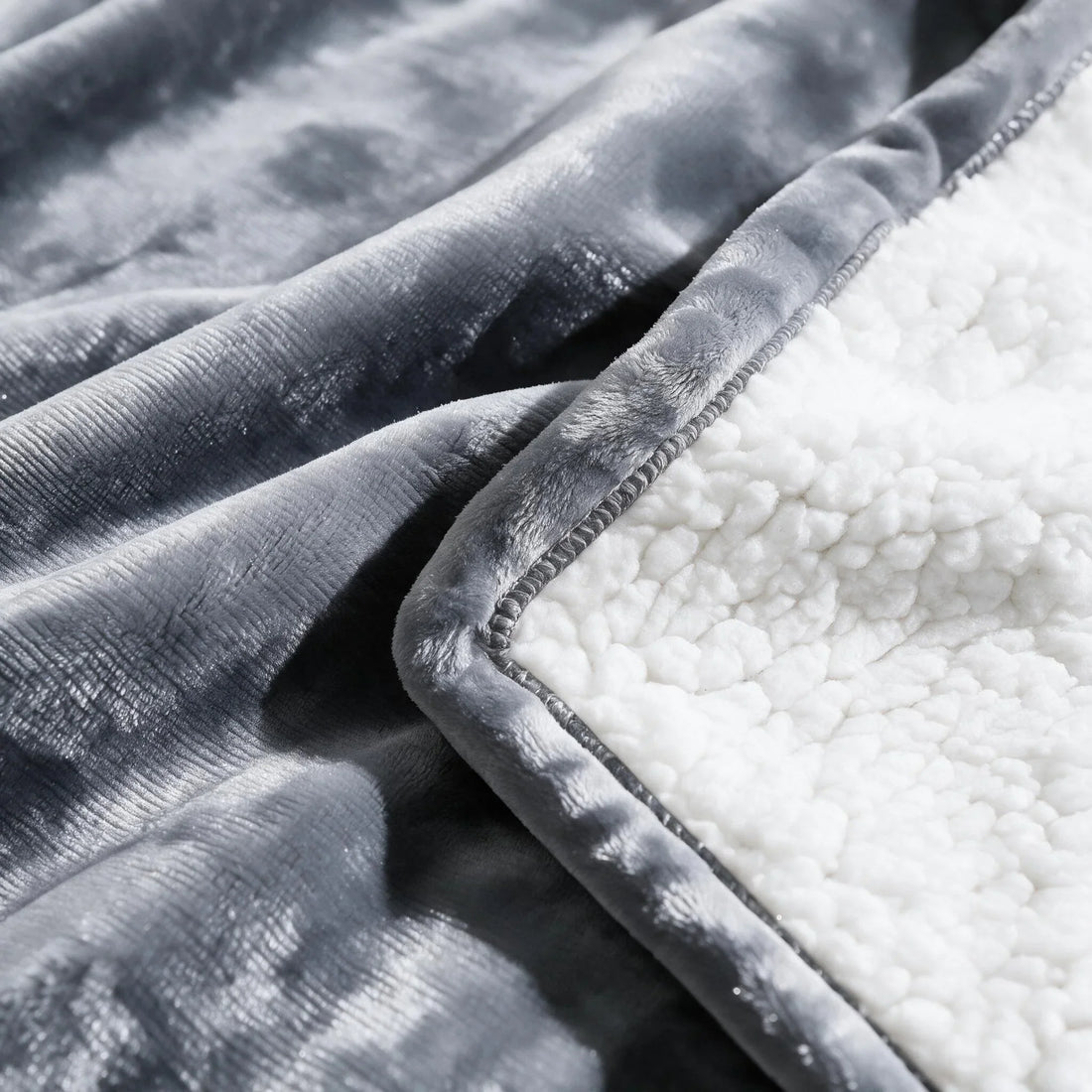 Close-up of the Light Gray flannel face and white sherpa reverse