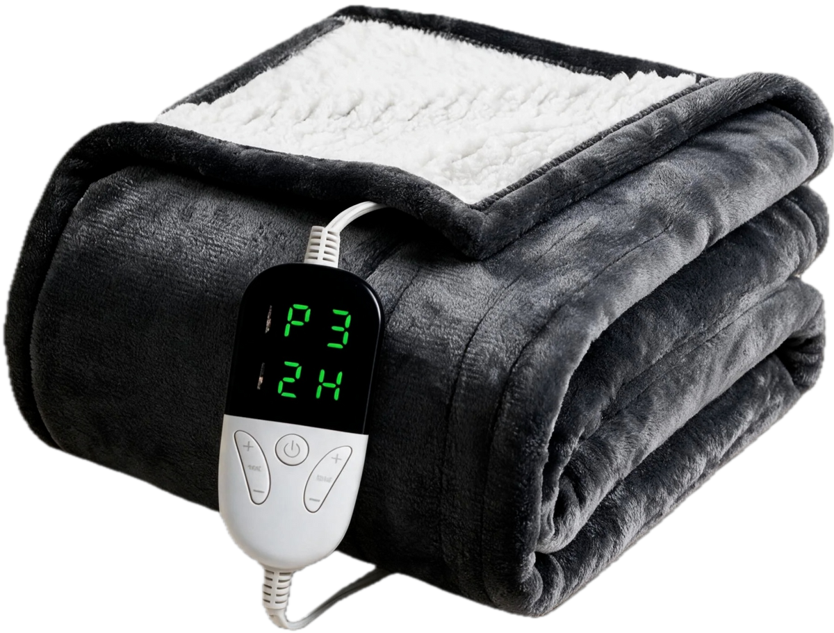 Warmhold Sherpa Heated Blanket in Dark Gray