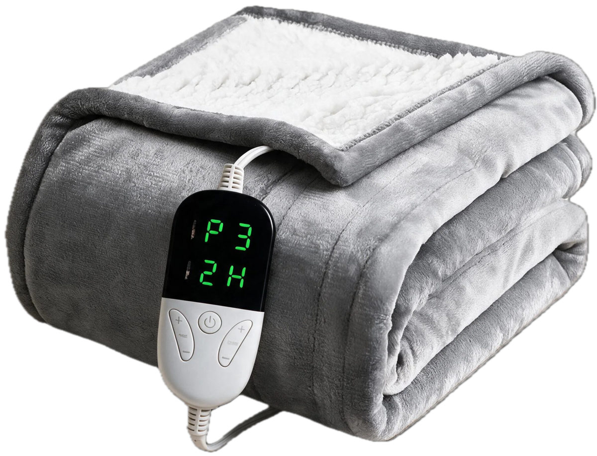 Warmhold Sherpa Heated Blanket in Light Gray